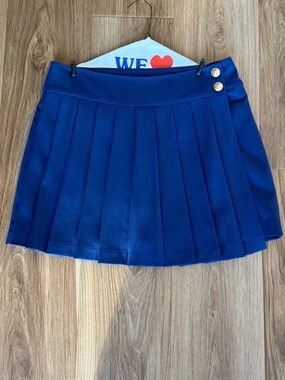 Alice + Olivia Navy Pleated Mini Skirt with Gold Buttons